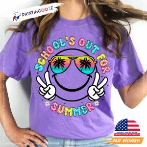 School's Out For Summer Smiley Face Vintage Comfort Colors T shirt 1