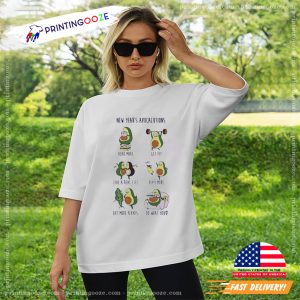 New Year's Avocalutions green avocado T shirt 1