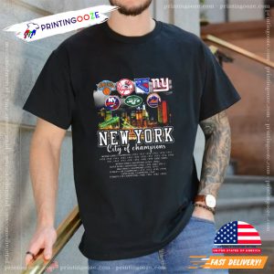 New York Knicks New York Yankees New York Rangers New York Giants New York city of champions tshirt