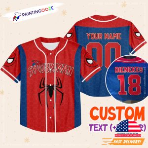 Personalize Disney Spider Man Blue And Red Baseball Jersey 3