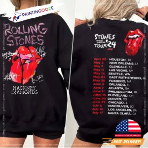 Rolling Stones Hackney Diamonds Tour 24 Schedules Signatures 2 Sided T shirt 2