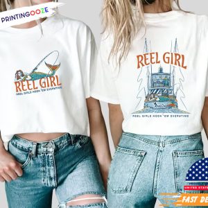 Vintage Reel Girl Hook Em Everytime 2 Side Shirt