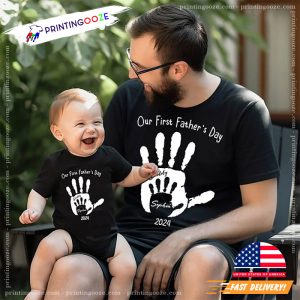 Customized Text 2024 Our First Father's Day Father And Kid Matching T shirt 3