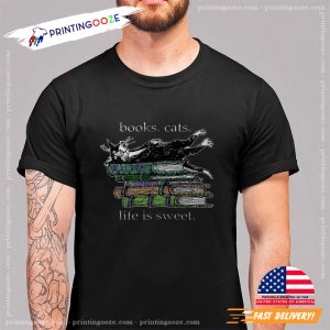 Books Cats Life Is Sweet Vintage T shirt