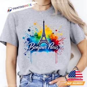 Bounjour Paris Olympics 2024 Eiffel Tower Watercolor Tee 3