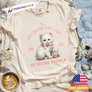 Childless Cat Lady for Kamala Cute Cat Comfort Color Election Tee, Gift for Cat Lovers 3