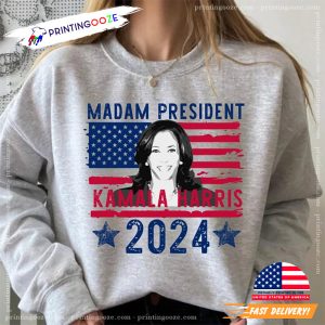 Kamala Harris President 2024 Madam President America Flag Political Tee 1