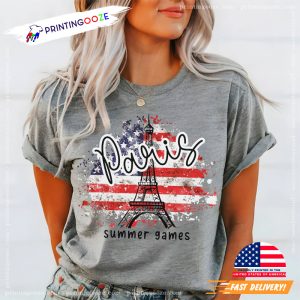 Paris summer 2024 USA Flag 2024 Summer games Eiffel tower tee 3