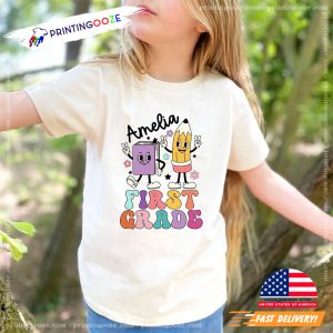 Personalized Name First Grade Retro Style T shirt