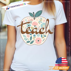 Retro Apple and flowers teacher t shirts 2