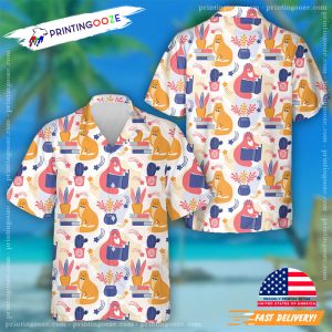 Smart Pink And Orange Cat Reading A Book Hawaiian Shirt 2