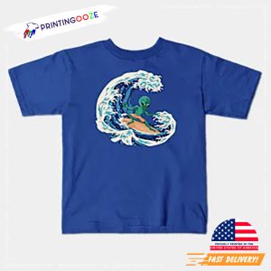 Alien Surfing on a Great Wave Funny Japanese Style Shirt 2