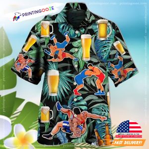 Beer And Wrestling Tropical Pattern Hawaiian Shirt 1