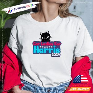 Cat Ladies for Harris 2024 Cute Black Cat Election shirt 2