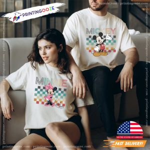 Checkered Mickey and Minnie Watercolor Couple Tee 1