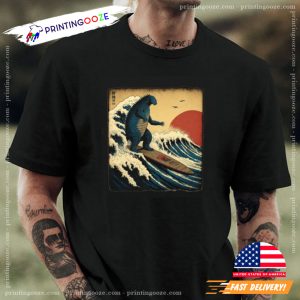 Godzilla Surfing The Great Wave Hokusai Style Shirt 1