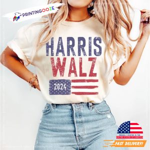 Harris Walz Democrat America Flag Election 2024 Comfort Colors Tee 3