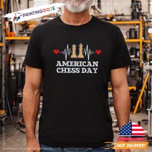 Heartbeat Chess Master Player American Chess Day Tee 1