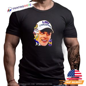 Joe Burrow head LSU Tigers Number 9 signature Shirt 1