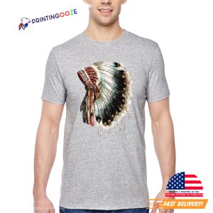 Mens Native American Indian Chief Headdress T shirt 1