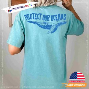 Protect Our Oceans Cool Blue Whale Comfort Colors Tee 1