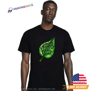 Green Leave Logo For World Vegan Day T Shirt 1