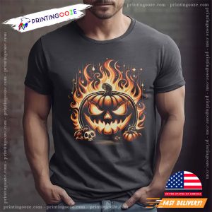 Halloween Fire Pumpkin Graphic T shirt 1