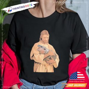 Jesus carry Moo Deng Baby Hippo Shirt 1