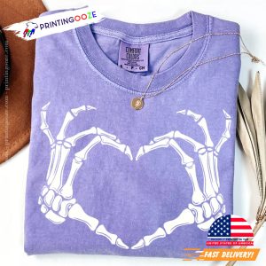 Skeleton Heart Handsign Spooky Season Comfort Colors Tee 1