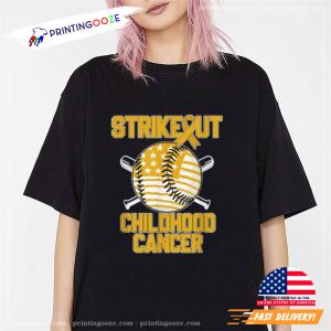 American Flag Strikeout Childhood Cancer Baseball T Shirt 3