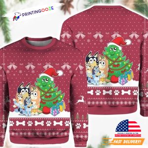 Bluey Family Gathering Around The Christmas Tree Ugly Sweater