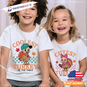 Coolest And Cutest Turkey At The Table Thanksgiving Couple T shirt