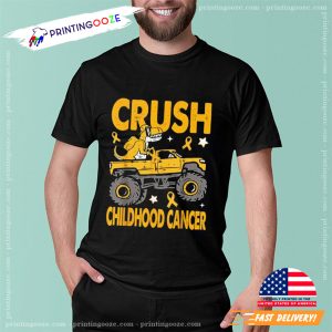 Crush Childhood Cancer Monster Truck Dinosaur T Shirt 3