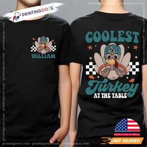 Custom Coolest Turkey Thankful 2 Sided T shirt