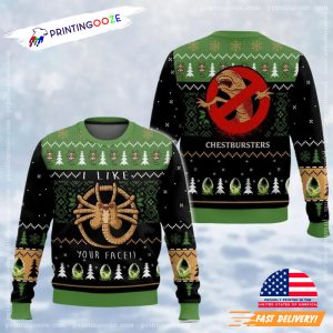 Cute Alien Facehugger And Chestburster Ugly Christmas Sweater 3