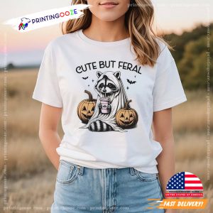 Cute but feral raccoon ghost Halloween shirt 1