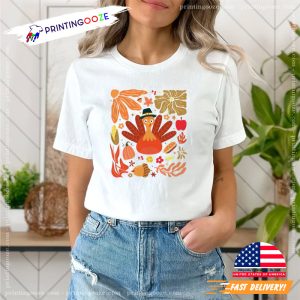 Floral Turkey Thanksgiving Pumpkin Season T shirt 1