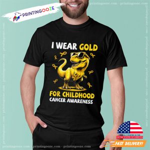 I Wear Gold For Childhood Cancer Awareness Dinosaur Boys T Shirt 4