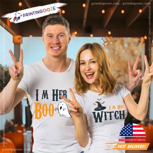 I'm Her Boo & I'm His Witch Halloween Couple T Shirt 1