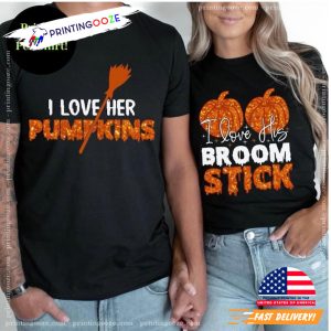 LOVE HER PUMPKINS Couples Matching Halloween T-Shirt 1