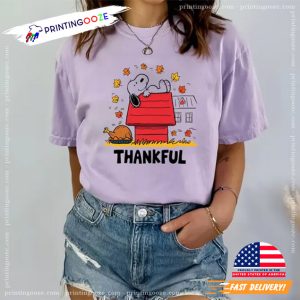 Snoopy Thankful Turkey with Fall Leaves Comfort Colors Tee 2