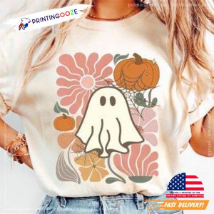 Spooky Season Cute Ghost Flowers Aloha Shirt 1