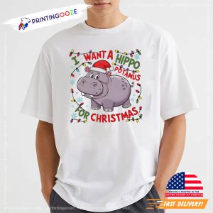 Adorable Hippopotamus Christmas Funny Holiday T shirt 2