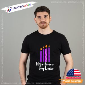 Advent Evergreen Wreath Candles Hope Peace Joy Love T Shirt 2