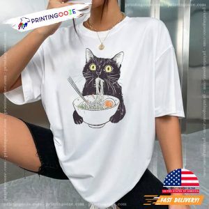 Black Cat Eating Ramen Japanese Comfort Colors Tee 3