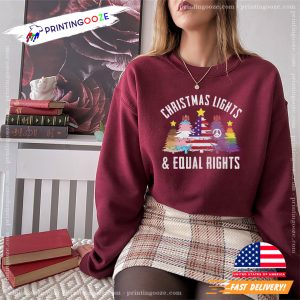 Christmas Lights And Equal Rights Christmas Tree With Flag T shirt