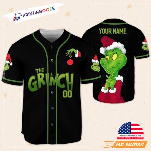 Custom The Grinch Christmas Black Baseball Jersey 2