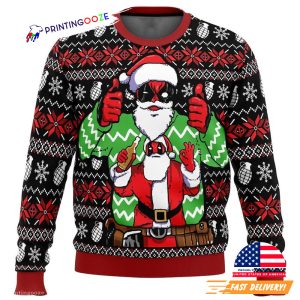 Deadpool Jolly Santa Drunk Ugly Christmas Sweater 2