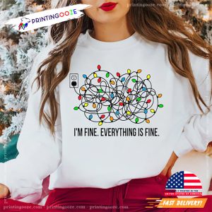 Everything Is Fine Christmas Tree Lights Tee 3