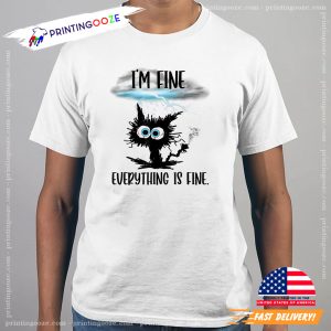 Everything Is Fine Funny Bad Luck Black Cat T shirt 3